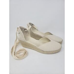 Soludos The Marseille Wedge Heel Ankle Lace Espadrilles - Beige - Women's Sz 10